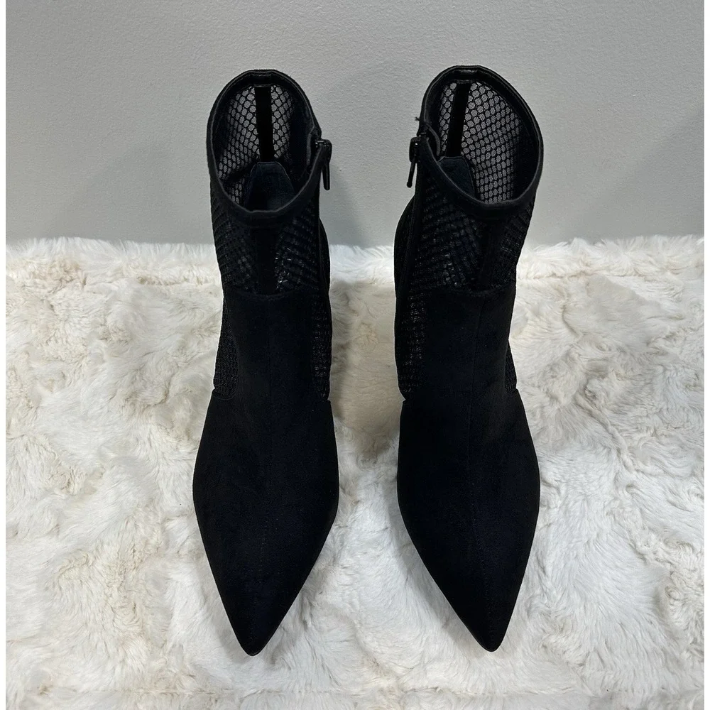 ALFANI Womens Black Mesh Jamari Pointed Toe Stiletto Zip-Up Dress Boots Size 8‎